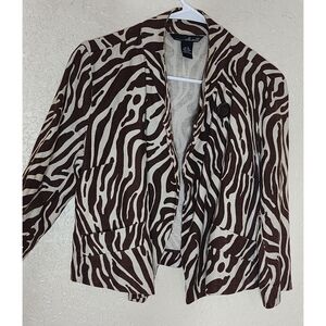Willi Smith Brown and White Zebra Print Women's Jacket 100% Linen Size M